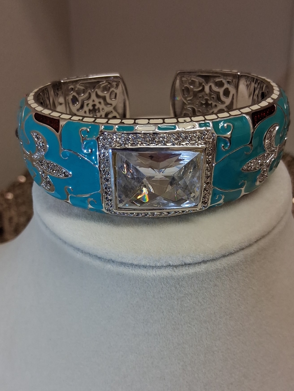 Blue Enamel Cuff With Double Kickstand Opening
